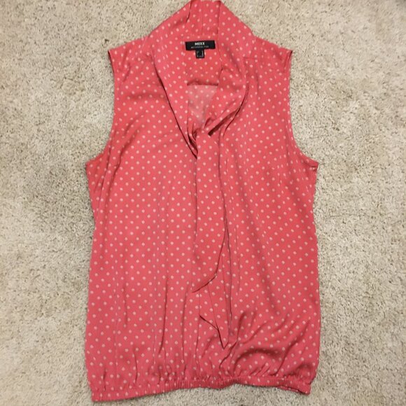 Coral Pink & Pearl Polka Dot Bow Tie Bubble Hem Tank - Picture 12 of 16